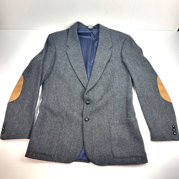 E Joven by FARAH Men's Wool TWEED blazer SUEDE Elbow Size 42L - Picture 2 of 16